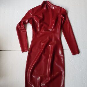 Atsuko Kudo Latex Bodycon Long Sleeve Burgundy Joy Pencil Dress